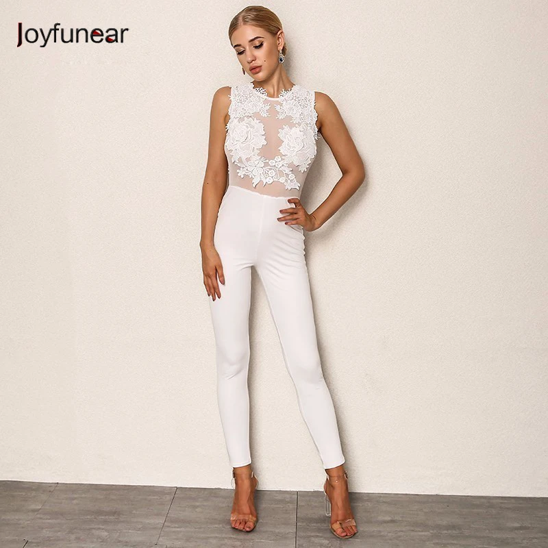 

Joyfunear New Summer Jumpsuits Women 2018 Sleeveless Sheath Lace Playsuit Woman Bodycon Sexy Jumpsuit Rompers Womens Jumpsuits
