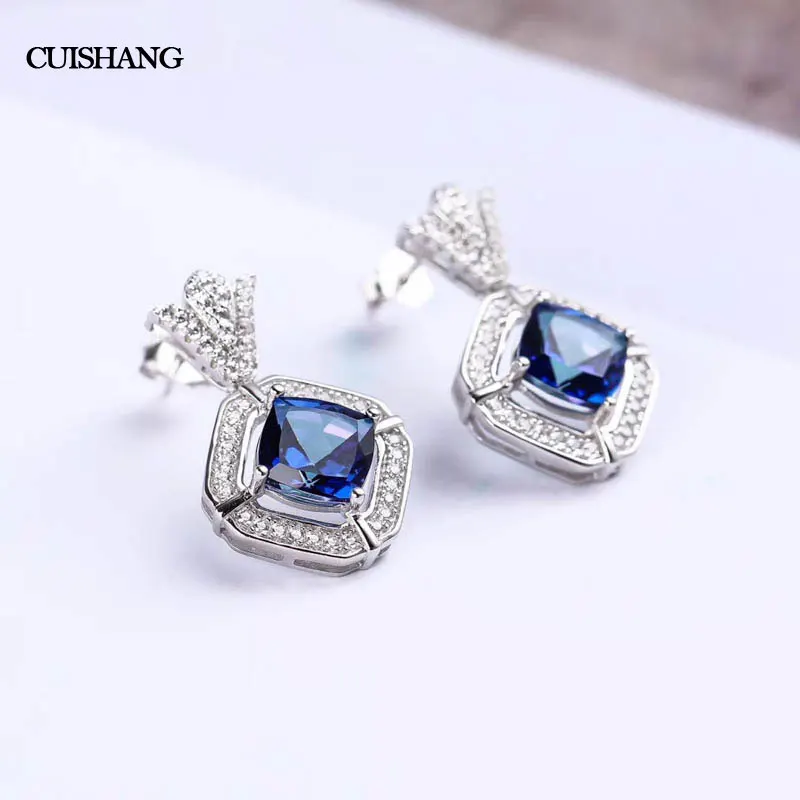 

CSJ 925 silver sterling natural blue topaz earrings real gemstone fine jewelry best nice gift for women wife lady