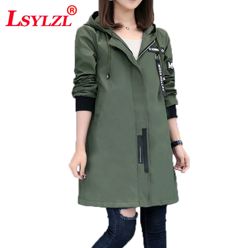 2021 New Spring Autumn Trench Coat Women Causal Long Sleeve With Hood