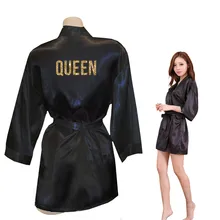 QUEEN золотой блеск печати кимоно халаты из искусственного шелка для женщин девичник мужчин Подарки для нее