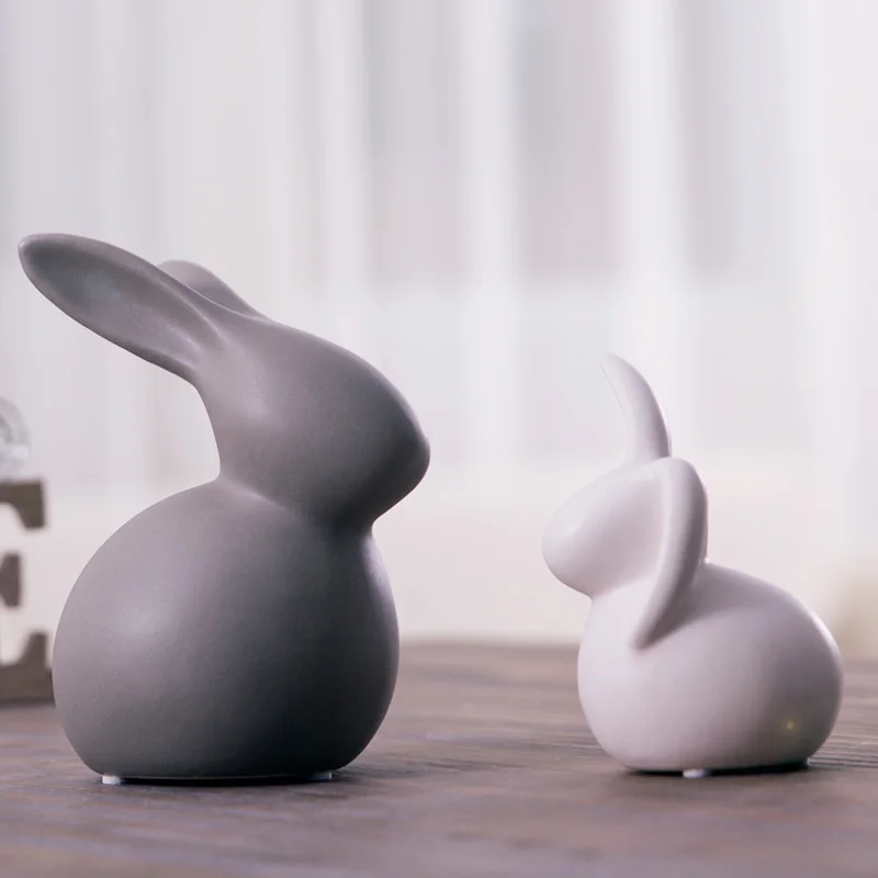 two ceramic white rabbit home decor crafts room decoration handicraft