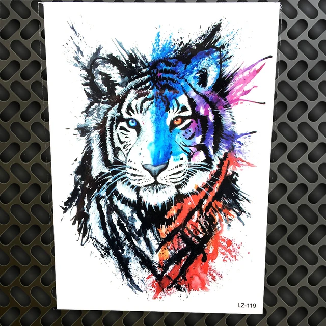 HOT Tiger Blue Ink Red Eye Temporary Tattoo Stickers Men ...