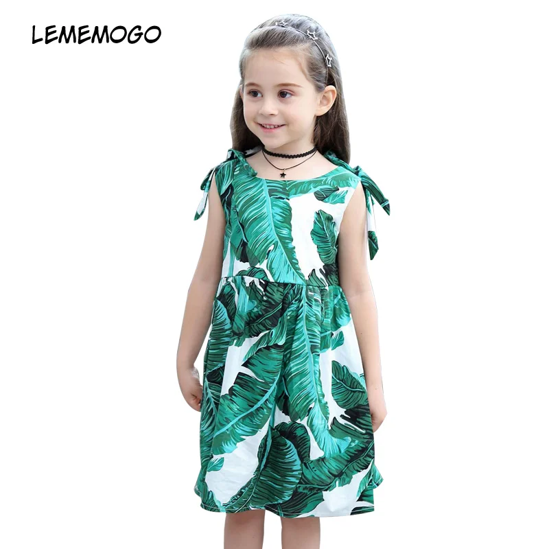 

lememogo New High-end Girls Princess Dress Baby Green Leaves Floral Sleeveless Party Dress Children Clothes Kids Wedding Dress