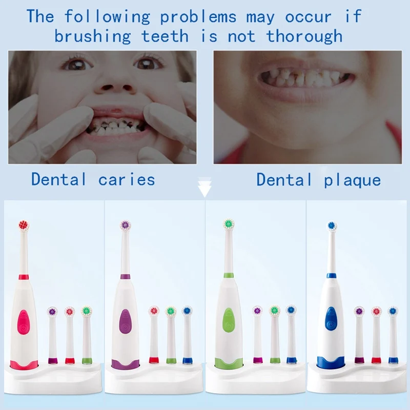 Совершенно новая электрическая вращающаяся зубная щетка для малышей с 4 головками, зубная щетка для гигиены полости рта для ухода за ребенком