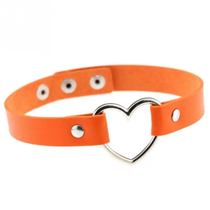 Женское стильное модное милое ожерелье с украшением в виде сердца, украшения для отдыха, черные, красные, оранжевые, белые чокеры из искусственной кожи, ожерелье - Окраска металла: Orange
