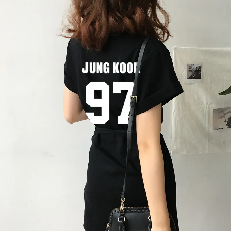 Новое цельнокроеное платье Kpop BTS Bangtan Boys Jin Suga Jimin V женское летнее черное хлопковое