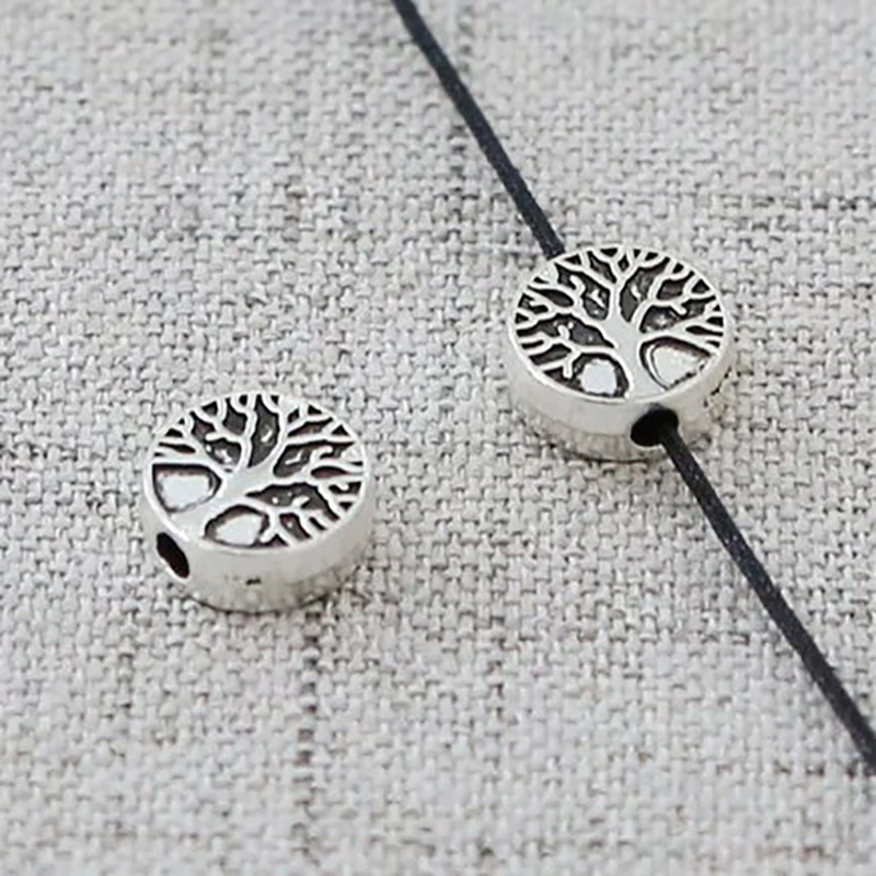 

10Pcs/Lot Silver Plate Round Life Tree Beads Charms Accessories for Needlework Jewelry Making Bracelets Necklace Jewelery