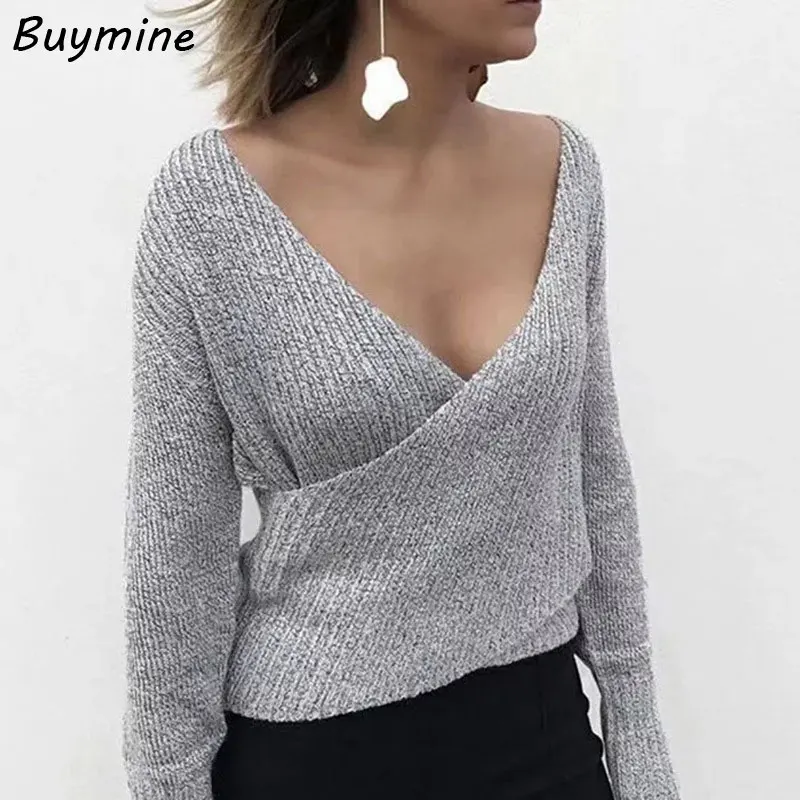 Sexy Deep V Knitted Pullovers Sweater Women Fashion Cross Christmas Autumn Long Sleeve Womens Sweaters And XLL | Женская одежда