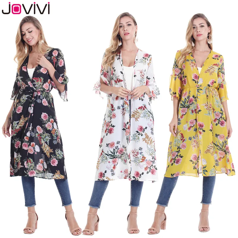 Jovivi Последние Стиль 1 шт. Лето для женщин шифон кардиган, защита от солнца Cover Up черный/белый/желтый цвет дополнительно