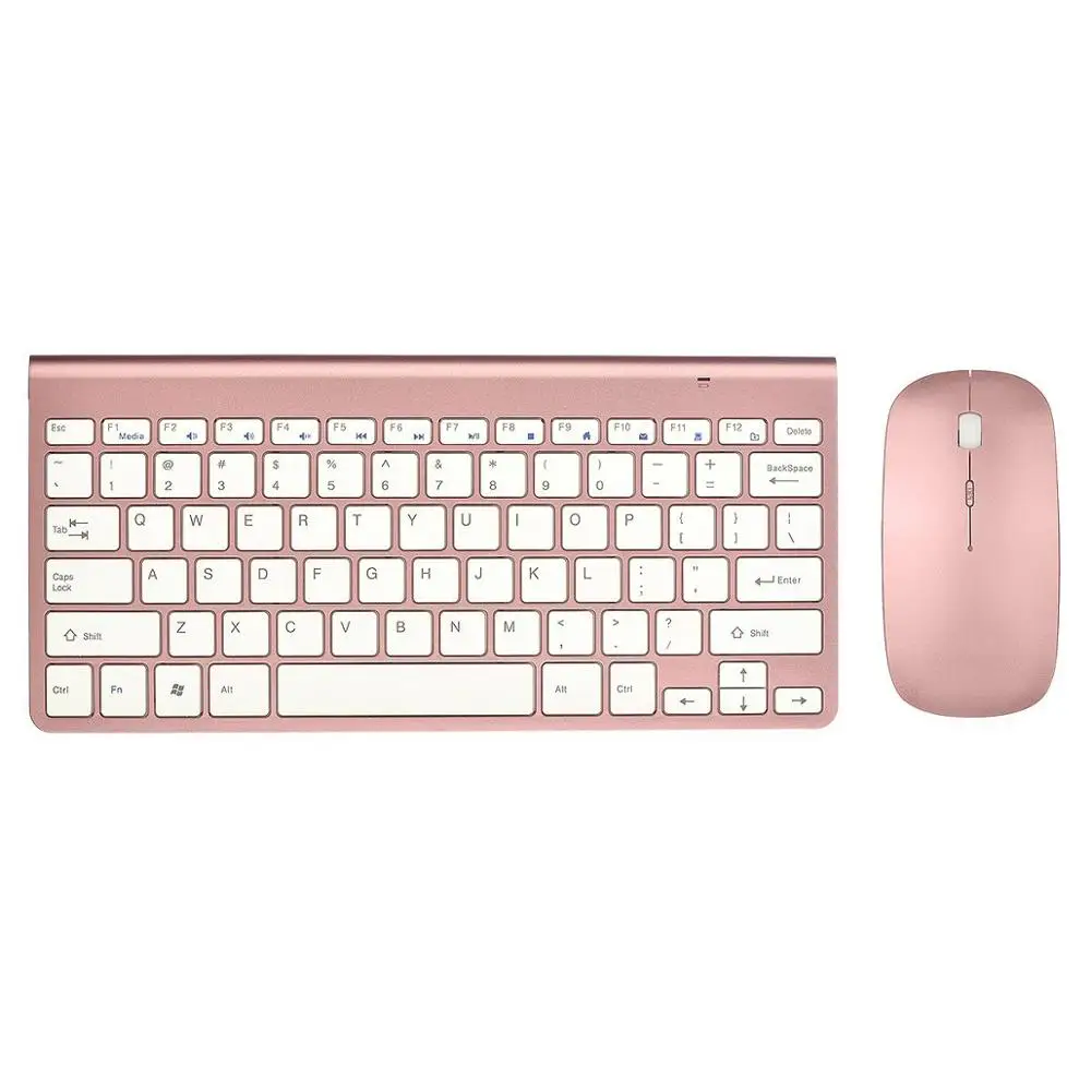 Ультра тонкая офисная беспроводная клавиатура и мышь комбо менее шумная 2,4G Портативная маленькая Беспроводная клавиатура мышь для настольного компьютера - Цвет: Rose Gold US Layout