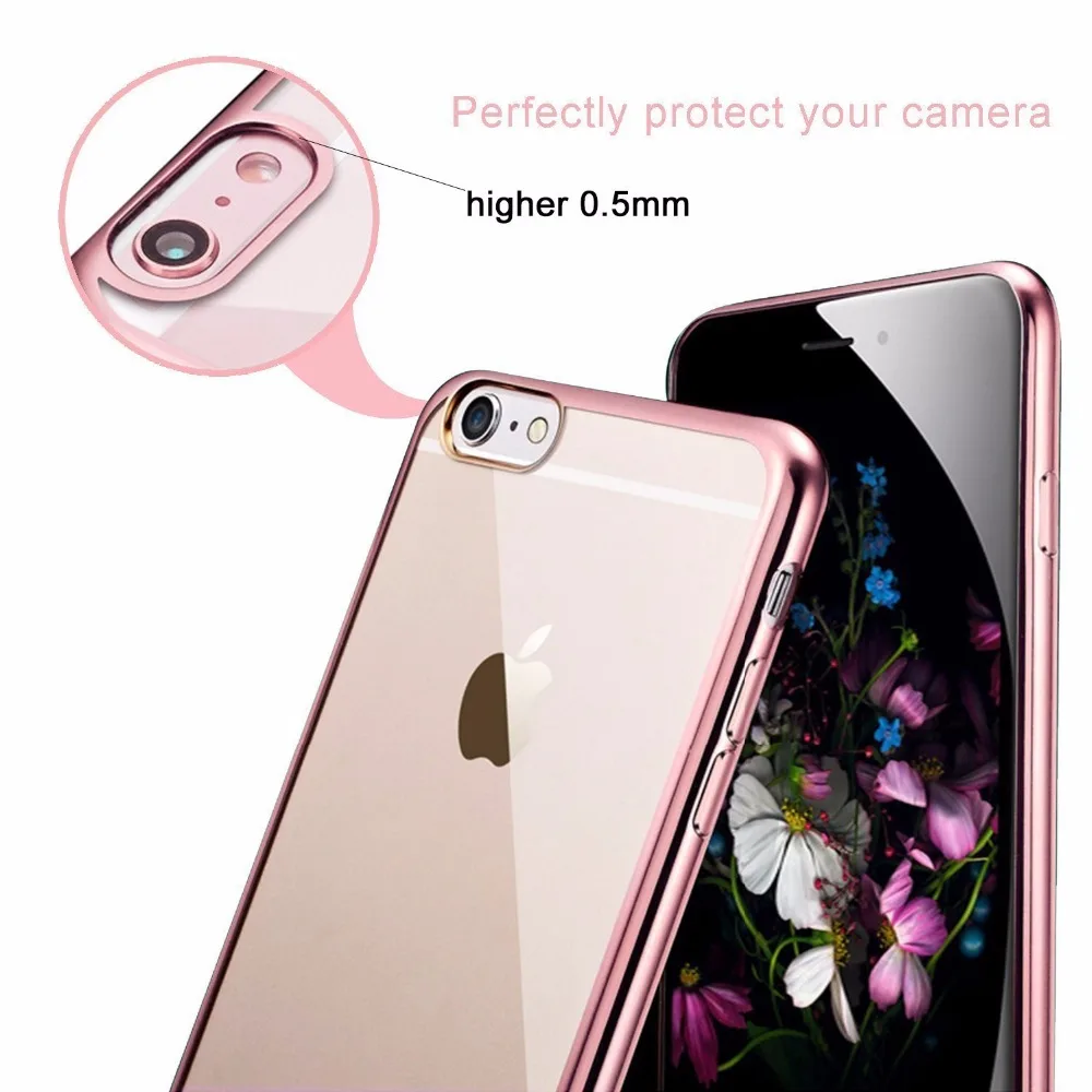 

Fashoin Plating Soft Case for iPhone SE 5s 6s 7 8 Plus Transparent Clear Protective Silicone Cover for iPhone 7 Plus Coque