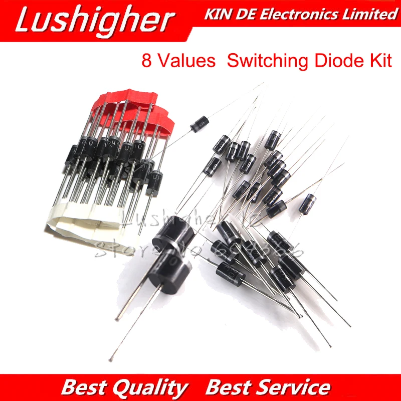 

8values 100pcs 1N5399 1N5408 1N4148 1N4007 1N5819 1N5822 FR107 FR207 Switching Diode Component Diy Kit Original