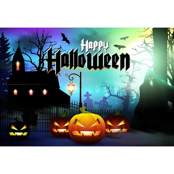 

7x5ft Photo Background Backdrop Black Haunted House with Pumpkin Halloween Backdrops for Photographers Custom Kids Party Picture