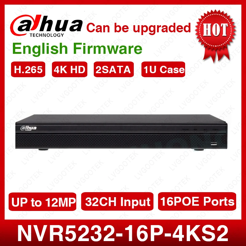 Экспресс Dahua NVR5232-16P-4kS2 32CH NVR 12MP 1U 16PoE 4K& H.265 Lite сетевой видеорегистратор 2SATA с логотипом