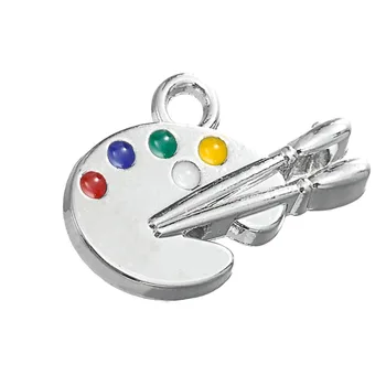

my shape Silver Plated Multicolor Artist Paint Palette and Paint Brush Charms DIY Pendants Wholesale lot 20pcs