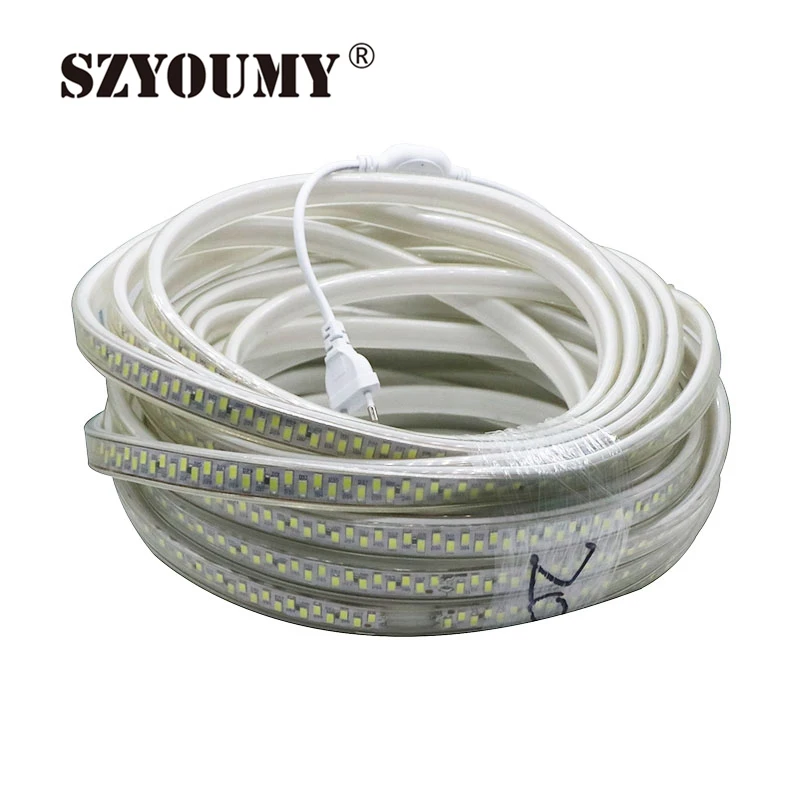 #cheap SZYOUMY SMD 5730 220V Led Strip Light 180 Leds M Waterproof IP67 Led Tape Ribbon Light With EU Power Plug 50M Lot