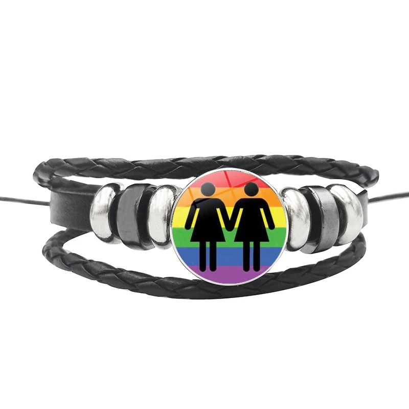 Новая Радуга, гей-браслет с подвеской в виде гордыни, стеклянный кожаный, с кнопкой, браслеты ЛГБТ, аксессуары для гомосексуалистов - Окраска металла: 23