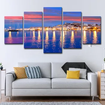 

Canvas Pictures Wall Art Framework Prints Posters 5 Pieces Beautiful Island Of Ibiza Eivissa Night Sea View Paintings Home Decor