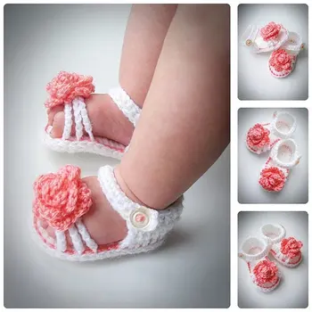 

infant baby crochet Baby Flower Shoes, White Spring handknit sandals, Baby Girl Shoes