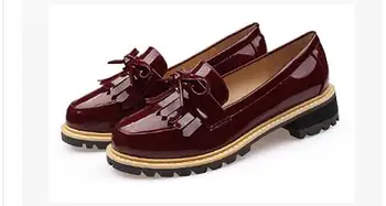 

Autumn new arrival 2017 fashion preppy style japanned leather tassel shoes genuine leather round toe low-heeled shoes leather