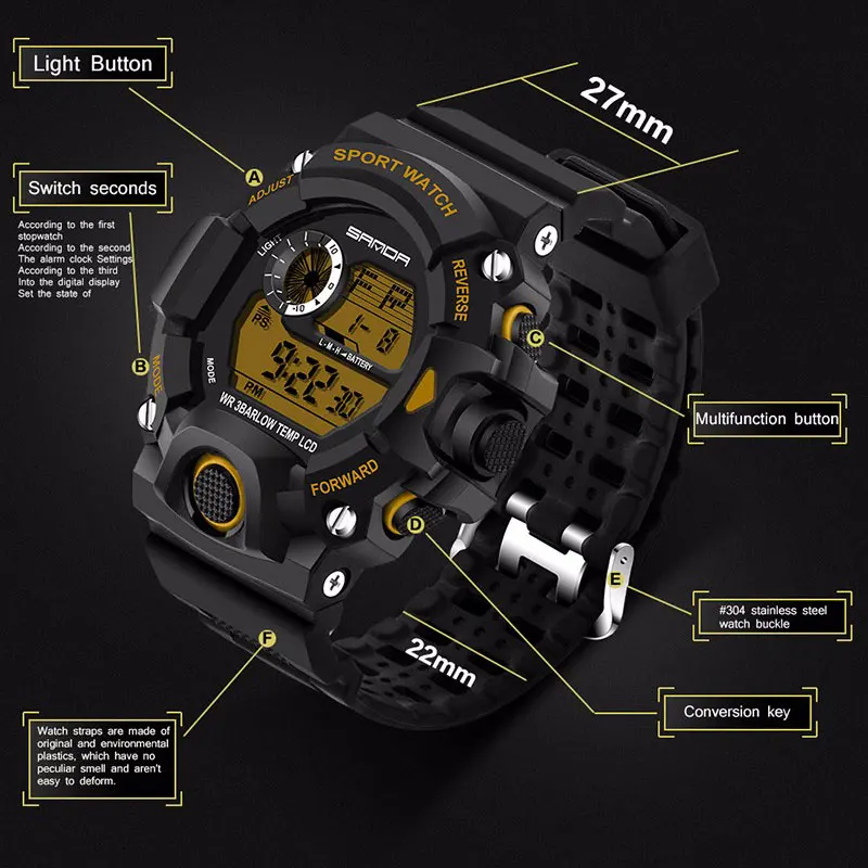 Sanda цифровые часы мужские военные G стиль шок спортивные часы водонепроницаемые электронные наручные часы мужские s часы резиновый ремешок Relojes