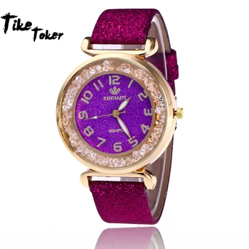 

TIke Toker, Women Watches Crystal Ball Big Dial Shiny PU Leather Strap Wristwatch Ladies Analog Quartz Watch Gift 10
