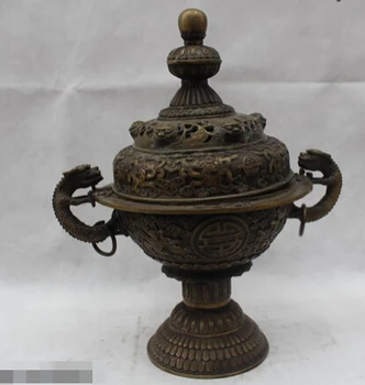 

bi002344 17"China Folk Pure Bronze Lucky Dragon Lion Burner incense burner Statue