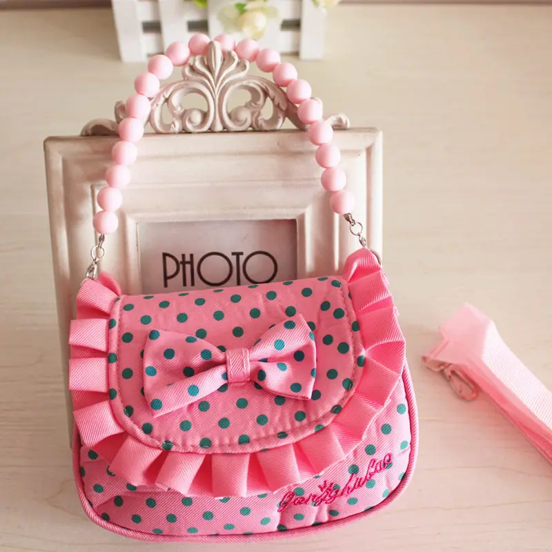 

Children's bag wholesale Sweet Princess Pearl Chain Cloth Handbag lovely butterfly children baby girls package bag