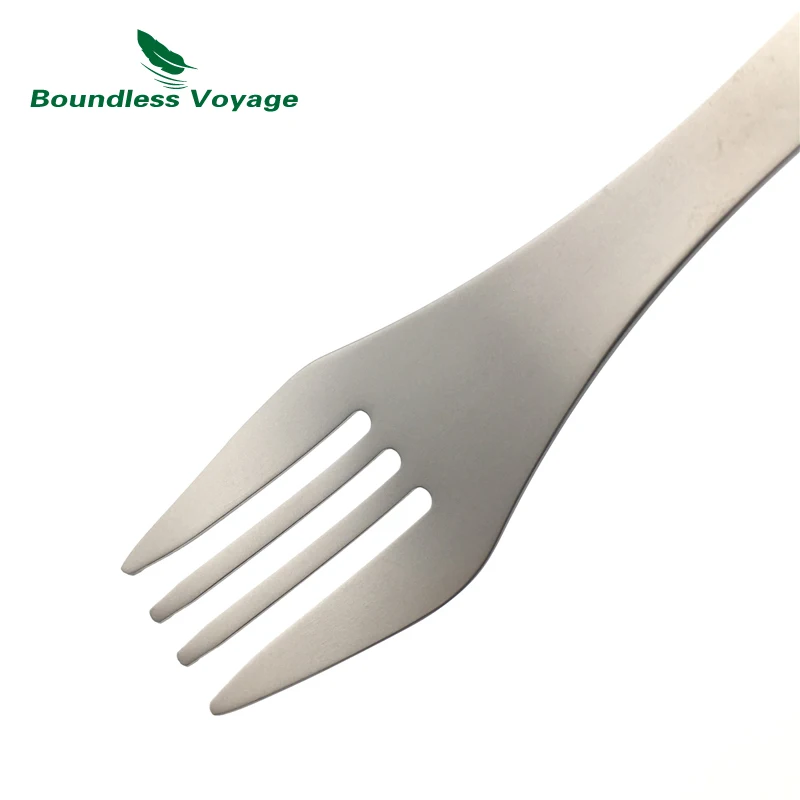 Boundless Voyage Titanium ultraligero tenedor cuchara Spork cuchillo 3 en 1 acampar al aire libre de doble propósito vajilla cubiertos