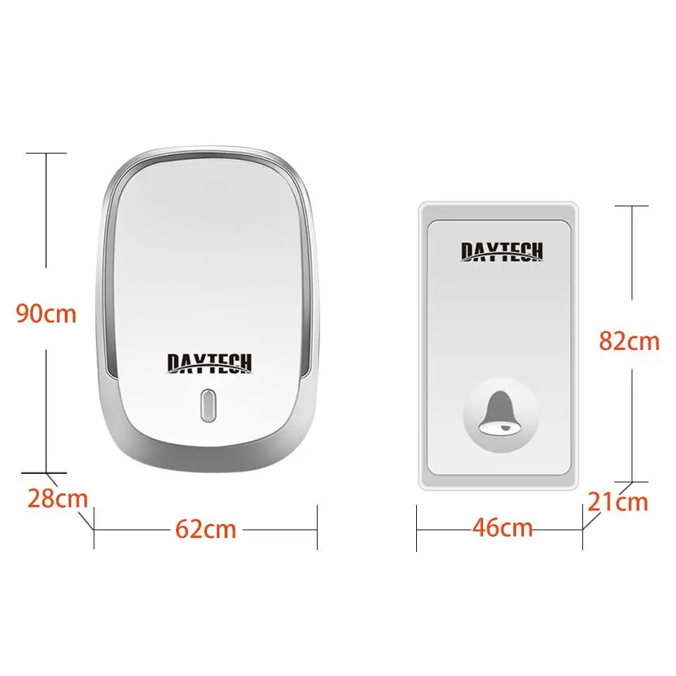 Беспроводной дверной звонок DAYTECH с автономным питанием, дверной звонок, колокольчик, водонепроницаемый, 4 уровня громкости, светодиодный индикатор, без запроса батареи, передатчики