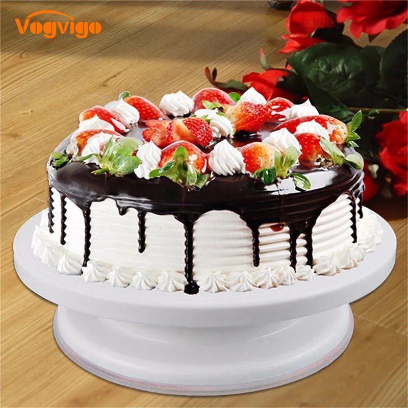 

VOGVIGO 28cm Kitchen Cake Decorating Icing Rotating Turntable Cake Stand White Plastic Fondant Baking Tool DIY Platform Plate