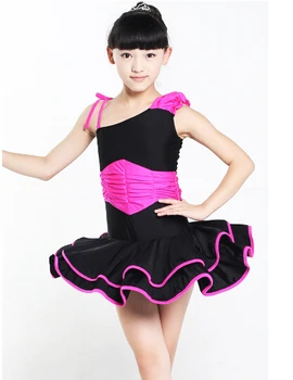 

100-160cm hot rumba latin dance dress tango samba pink black red blue competition stage professional girl child dress costume