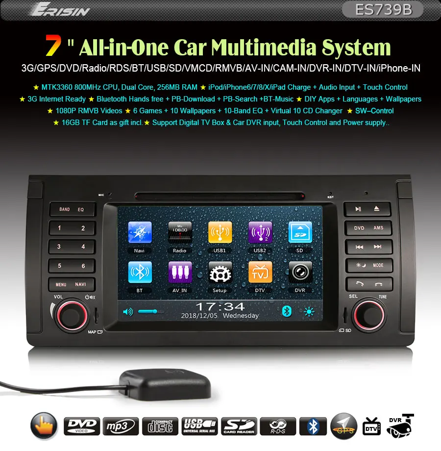 Clearance Erisin ES739B 7" 2 din Car DVD 3G GPS RDS Bluetooth DVD iPhone SWC USB DVR-IN for BMW 5er E39 E53 M5 X5 0 Clearance Erisin ES739B 7" 2 din Car DVD 3G GPS RDS Bluetooth DVD iPhone SWC USB DVR-IN for BMW 5er E39 E53 M5 X5 0