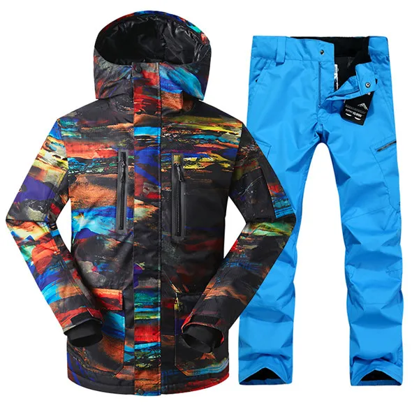 Бренд лыжный костюм Мужская лыжная куртка брюки сноуборд наборы Водонепроницаемый Горный лыжный костюм зимняя мужская уличная спортивная одежда - Цвет: 01