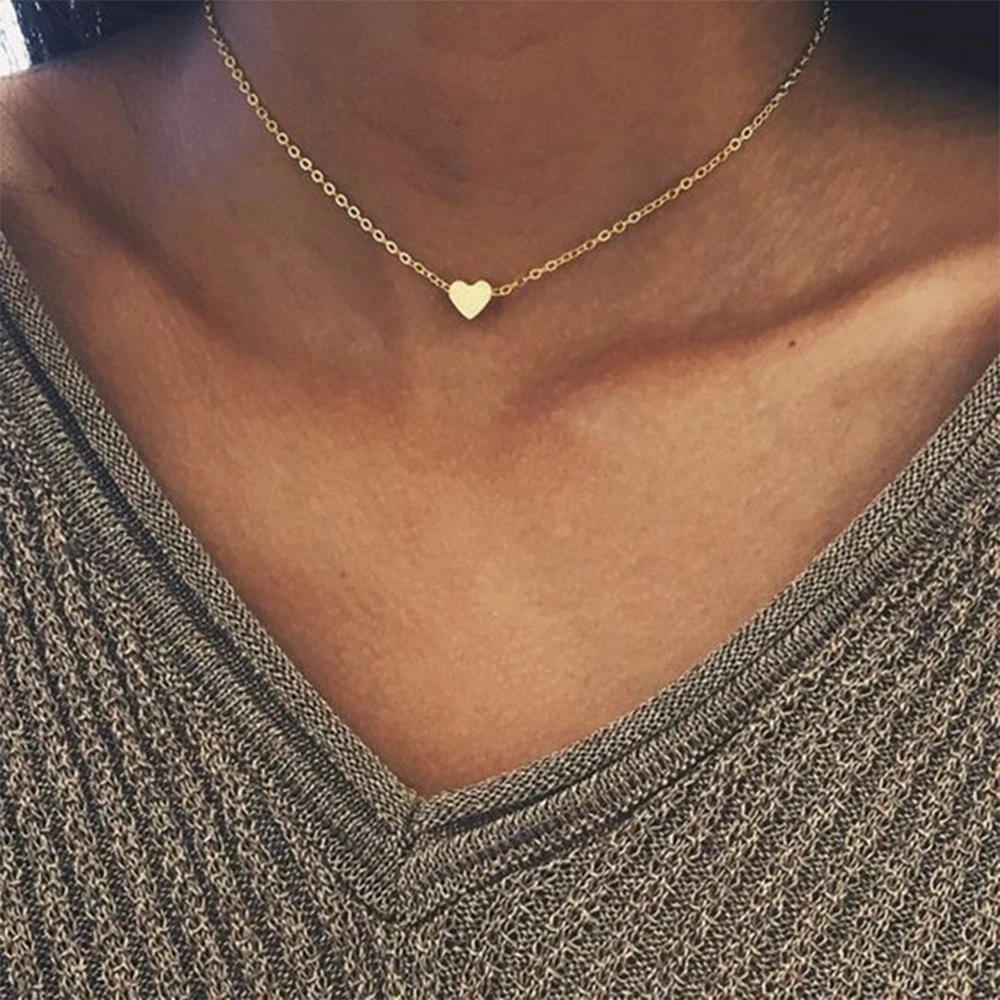 KISSWIFE Новое крошечное ожерелье сердца для женщин короткая цепочка в форме сердца кулон ожерелье подарок этническое богемское Колье чокер