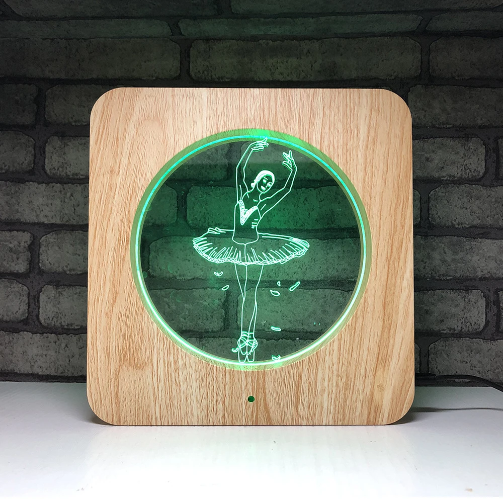 Wood Cute Girl Gift Night Light Led 7/1/3 Color Usb ...
