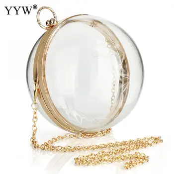 

Acrylic Round Ball Shoulder Bag For Women Crossbody Bags With Chain Transparent Evening Clutch PVC Handbags 2019 New Arrive