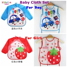 New Born Baby Bib Burp Clothes Set Soft Feeding Eat Toddle Waterproof Cute Cartoon Colorful Baby Bibs Long Sleeve Art Apron