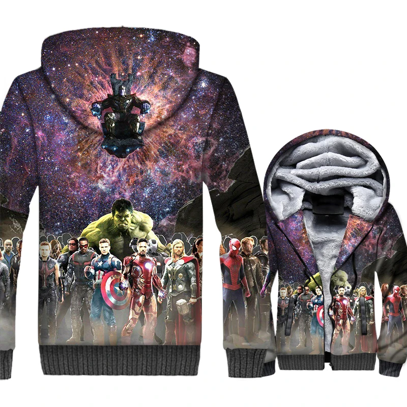 

New The Avengers Jacket Super Hero Hoodie Men Harajuku Hooded Sweatshirt Winter Thick Fleece Warm Zip up 3D Print Coat Mens