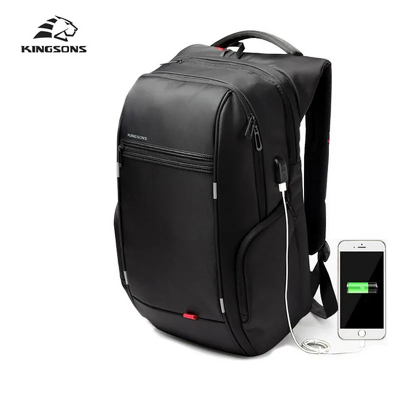 

Kingsons Men Backpack Mobile Phone Sucker / USB Charge 15/17 inch Notebook Anti Theft Women Luminescence Student School Bags