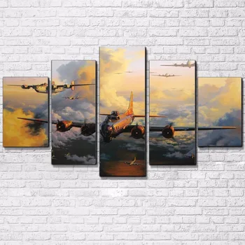 

5 Pieces Jet Aircraft Poster Abstract Vintage Plane Painting Living Room Decor Canvas HD Prints Pictures Home Wall Art Framework