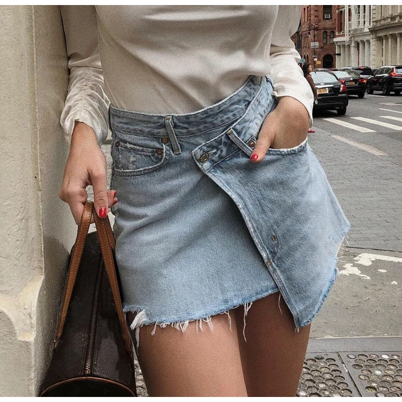 Simplee элегантная джинсовая юбка, женская летняя повседневная Уличная короткая мини-юбка, Женская Однотонная юбка на пуговицах с высокой талией, женские юбки
