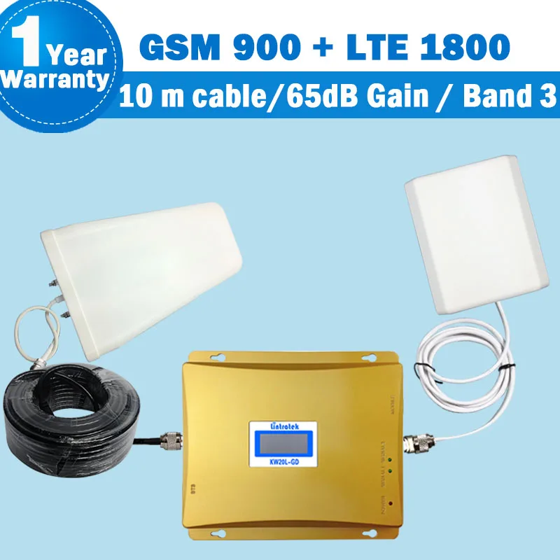 

Lintratek 4G Repeater GSM 900 LTE 1800 Band 3 Lintratek Dual band Mobile Signal Booster 10m cable 900+1800 Antenna full kit S36