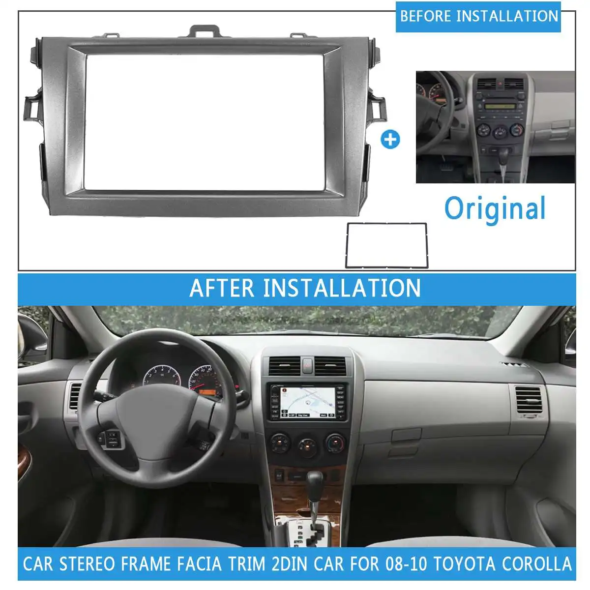 

Car Radio Fascia Double Din Auto Stereo Frame Indash Trim Kit Audio Player Panel For Toyota Corolla 2008 2009 2010 Stereo Frame