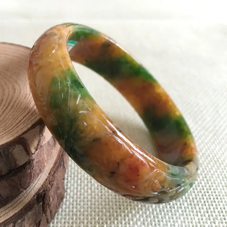 wyan A-5727 Vintage China Hand-carved Brown Green k Bracelet Bangle 57mm | Украшения и аксессуары