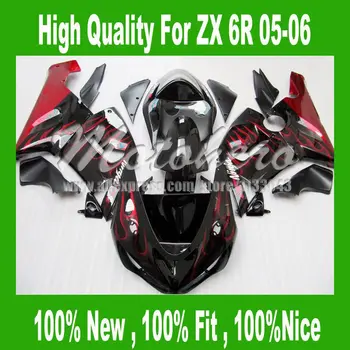 

ABSNINJA ZX 6R 636 05 06 fairing FOR KAWASAKI ZX 6R 05 06 ZX-6R 636 2005 2006 ZX6R 05 06 fairing kits red flame black #SD1C