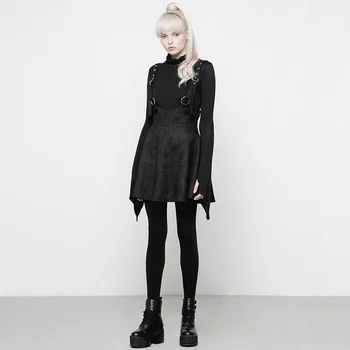 

PUBK RAVE Women Casual Black Gothic Skirt Steampunk Metal Half Sexy Skirt Korean Style Women Skirt Strape Skirt