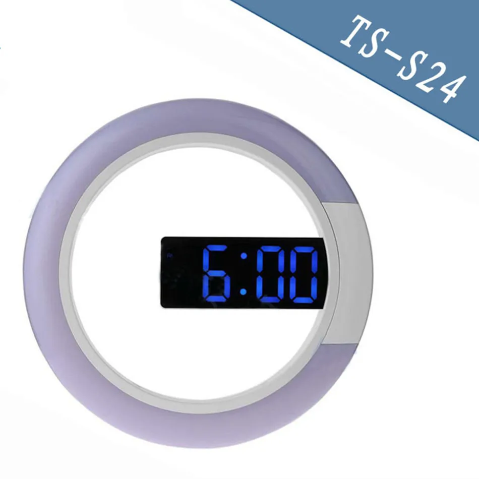 TS-S24, новинка, светодиодный, зеркальный, полый, настенные часы, креативный, с будильником, температурный, кольцевой светильник, многоцветный переключатель