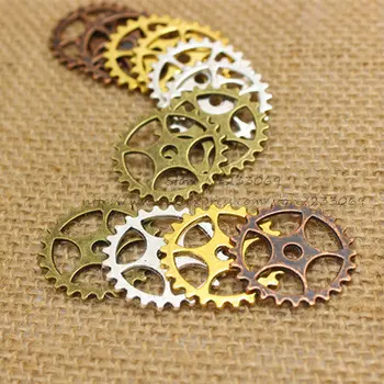 

(50 pieces/lot) 25mm Four Color Vintage Metal Alloy Gear Charm Jewelry Gear Jewelry FindingsT0190