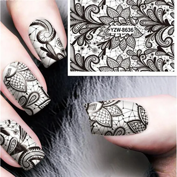 Buy 12 Designs Black & White Nail Art Sticker Adhesive
